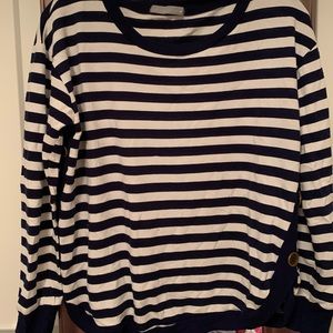 Olivia Moon White and Navy Blue Striped Sweater with Button Detailing